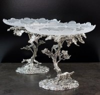 Lot 109 - A pair of silver plated fox and hound table...