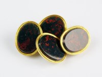 Lot 210 - A pair of 18ct gold bloodstone cufflinks, each...