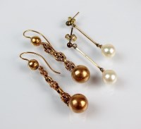 Lot 212 - A pair of cultured pearl drop ear pendants,...