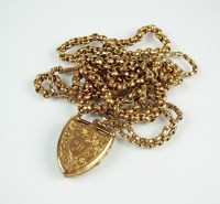 Lot 219 - A yellow metal box link chain, the barrel snap...