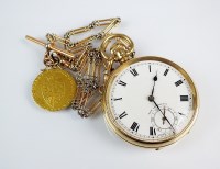 Lot 320 - A gentleman's 9ct gold open face pocket watch,...