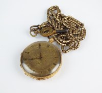 Lot 333 - A lady's yellow metal decorative fob watch,...