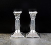 Lot 8 - A pair of short silver Corinthian column...