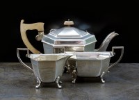Lot 55 - An Art Deco three piece silver tea service,...