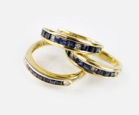 Lot 142 - A pair of sapphire and diamond hoop earrings,...