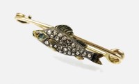 Lot 174 - A rose cut diamond and enamel Perch fish bar...