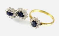 Lot 176 - A pair of 18ct gold sapphire and diamond oval...