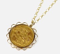 Lot 210 - A Victoria 1898 sovereign within pendant mount,...