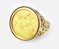 Lot 282 - An 1899 half sovereign set ring, within...