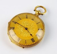 Lot 375 - A lady's continental fob watch, the decorative...