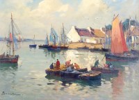 Lot 496 - Eugene Demester (B.1914) Fishing boats in a...