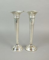 Lot 20 - A pair of silver mounted trumpet vases, makers...