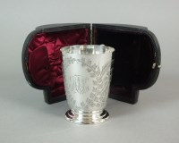 Lot 37 - A cased silver Christening mug, John Edward...