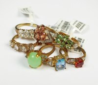 Lot 110 - A collection of seven 9ct gold stone set rings...