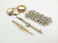 Lot 176 - An aquamarine set bar brooch, together with a...