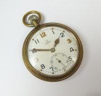 Lot 179 - An Omega military pocket watch, the white dial...