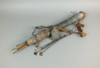 Lot 395 - An African quiver of five arrows with shoulder...