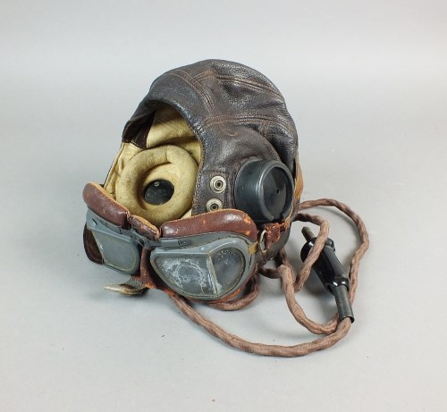 Lot 447 - An RAF leather flying helmet type C, second...