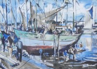 Lot 472 - Terry McGlynn (1903-1973) Fishing boats in a...