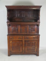 Lot 620 - A joined oak cwpwrdd tridarn, mid 18th century,...