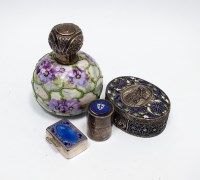 Lot 10 - A silver mounted decorative ceramic dressing...