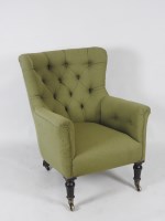 Lot 109 - A Victorian button back easy chair, recovered...