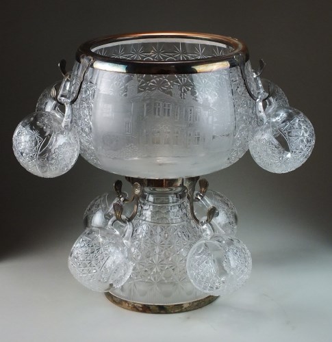 Lot 208 - A pressed and engraved glass punch bowl on...