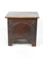 Lot 249 - A 17th century style boarded oak box with...