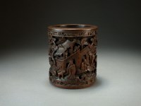 Lot 46 - A Chinese carved hardwood brush pot, bitong,...