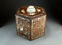 Lot 81 - A Chinese mother of pearl and jade inlaid...