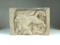 Lot 91 - A Chinese grey pottery tile or brick, Six...