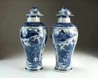Lot 104 - A pair of Chinese blue and white vases and...