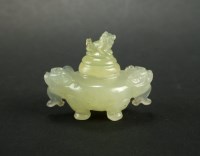 Lot 169 - A Chinese celadon jade miniature tripod censer...