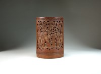 Lot 204 - A Chinese carved bamboo brush pot, bitong,...