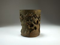 Lot 209 - A Chinese carved bamboo brush pot, bitong,...