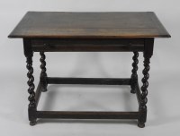 Lot 346 - A 17th century and later oak side table, the...