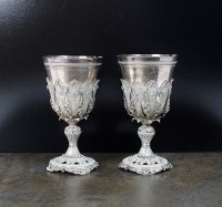 Lot 136 - A pair of white metal goblets, with filigree...