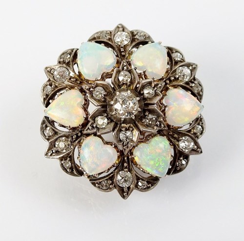 Lot 239 - A late 19th century opal and diamond brooch,...