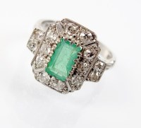 Lot 247 - An Art Deco style 18ct white gold emerald and...