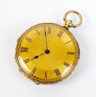 Lot 277 - A Lady's continental fob watch, the gold dial...