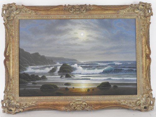 Lot 345 - Alan Dinsdale (B.1939) Moonlight over Cardigan...