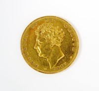 Lot 387 - George IV sovereign, dated 1827, Bare head,...