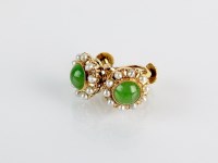 Lot 80 - A pair of jade and seed pearl floral cluster...