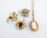 Lot 93 - A 9ct gold mounted cameo pendant, suspended on...