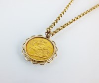 Lot 109 - A sovereign pendant, dated 1902, within 9ct...