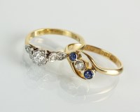 Lot 116 - An early 20th century 18ct gold three stone...