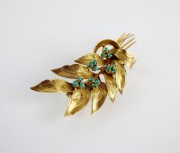 Lot 159 - A 9ct gold turquoise spray brooch, designed as...