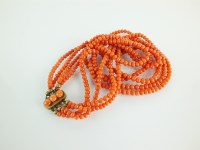 Lot 170 - A four strand graduated coral bead necklace,...