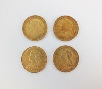 Lot 427 - Four Victoria Old head sovereigns, dated 1893,...