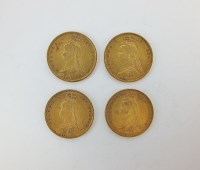 Lot 430 - Four Victoria half sovereigns, Jubilee head,...